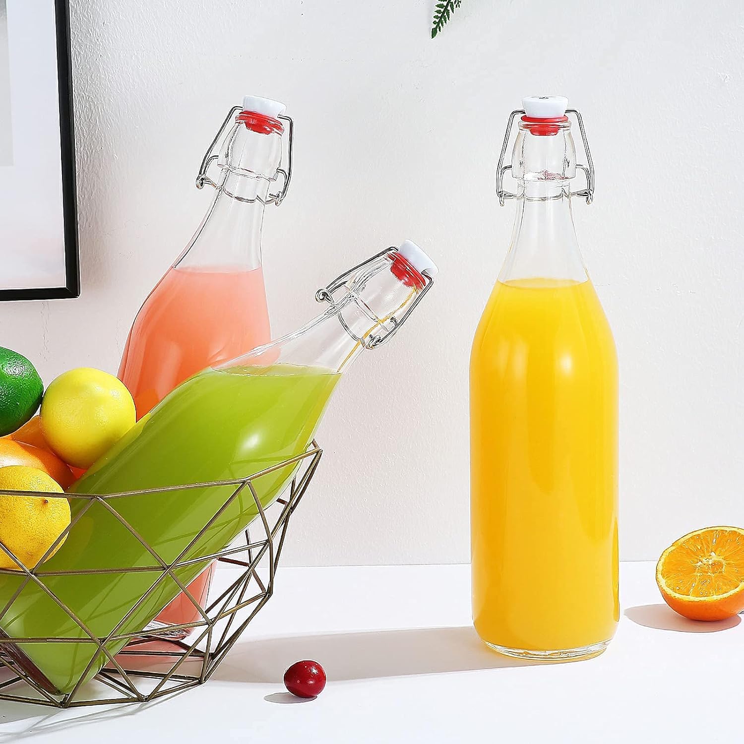 Botellas de Vidrio Transparente con Tapas Herméticas MEETOZ, Juego de 4 Botellas de 32 Onzas para Cerveza, Bebidas, Aceites, Kombucha, Kéfir, Preparación Casera