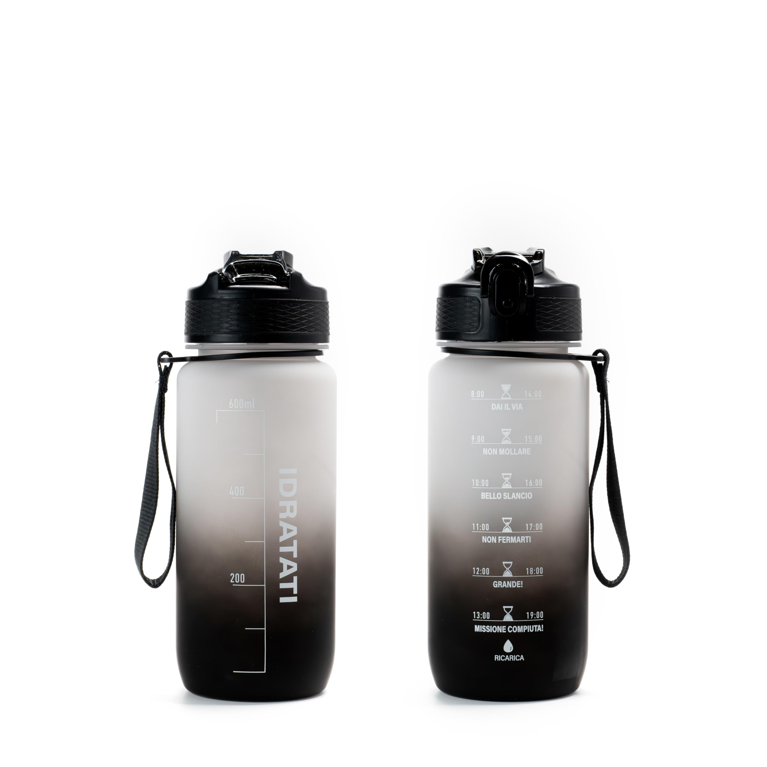 GIXZON Borraccia Motivazionale 600ML in Tritan Senza BPA con Frasi e Orari in Italiano, Cannuccia e Tappo di Sicurezza, Perfetta per Sport, Palestra, Yoga e Scuola