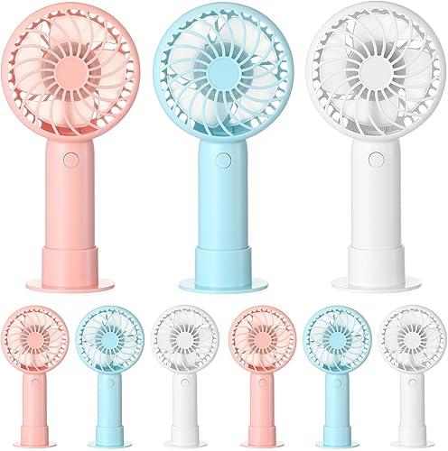 6 piezas Mini Ventilador de Mano Potente 3 velocidades Ventilador Personal Pequeño Portátil Recargable con Base USB para Mujeres Maquillaje de