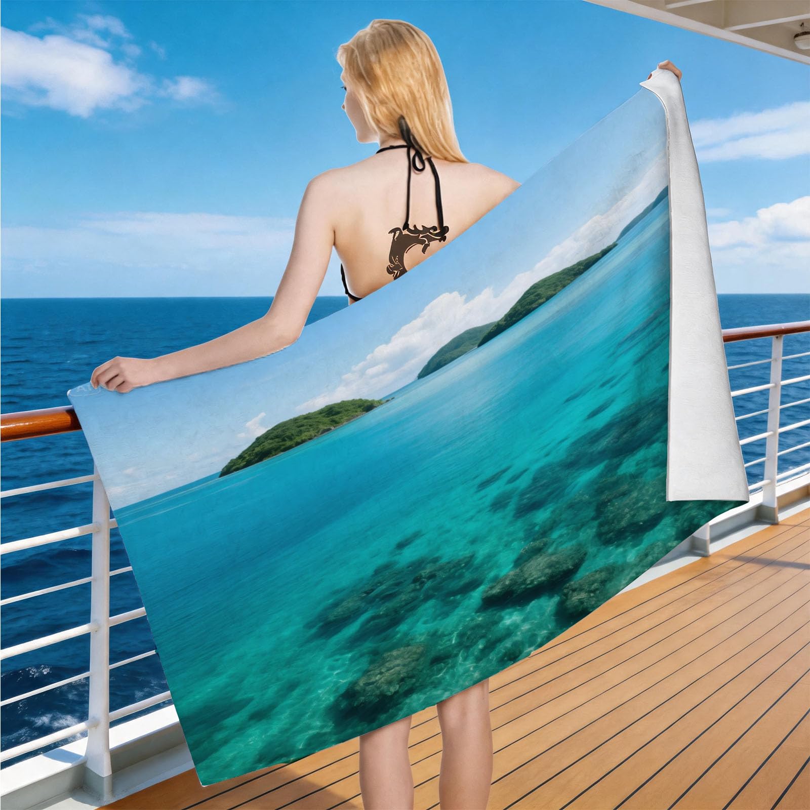 Hongduo Microfiber Quick Dry Beach Towel Sea View, 3D Ocean Marine Beach Towels Absorbent Fast Drying Bath Towels, Travel Camping Gym Swimming Bathroom (90x180cm)