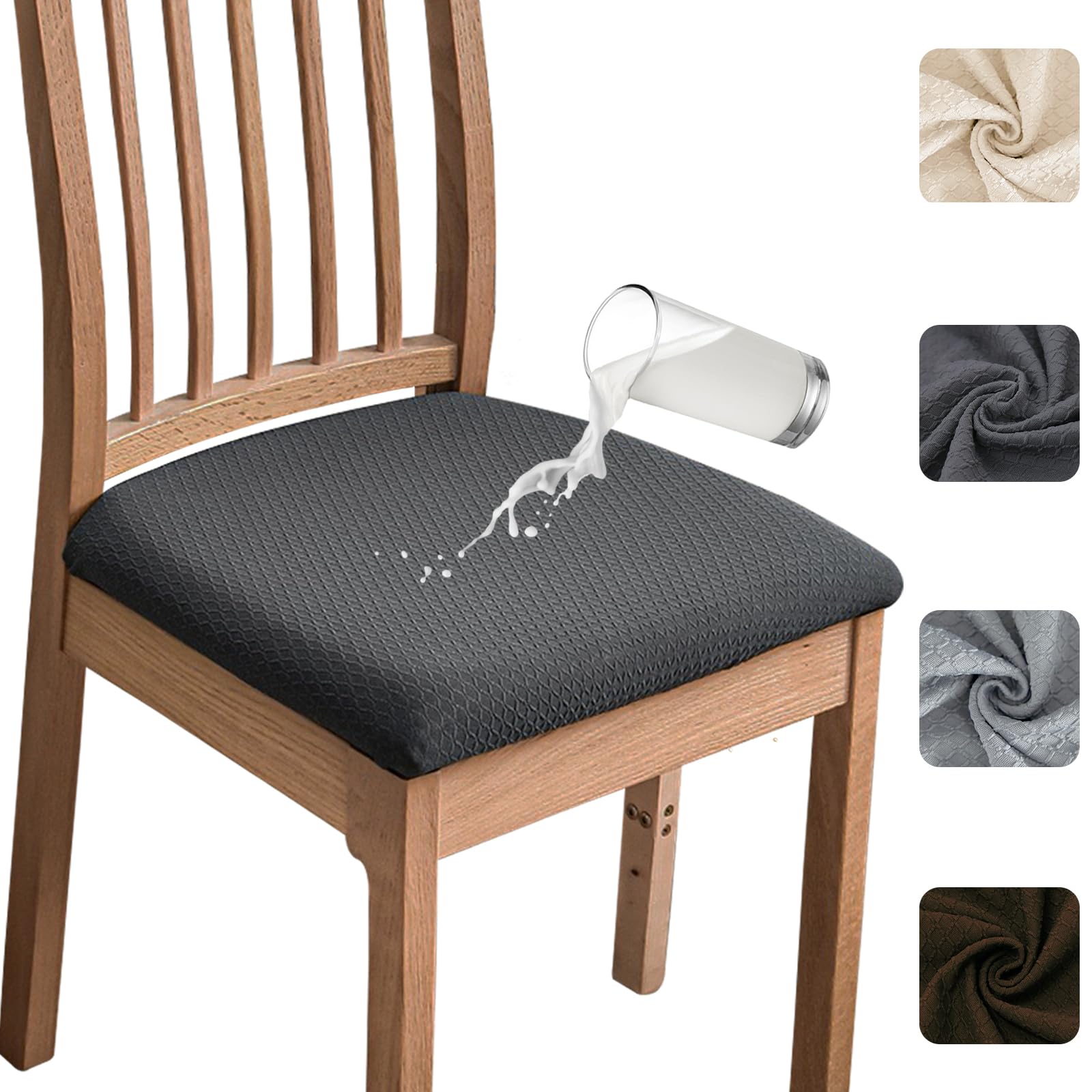 Meision Esszimmerstuhl Sitzbezüge TPU-Laminierung Wasserdicht 6er Set, Stretch Jacquard Stuhlhussen Abnehmbare Waschbar, Esszimmerstuhl Sitzkissen Hussen für Küche, Hotel, Hochzeit, Grau