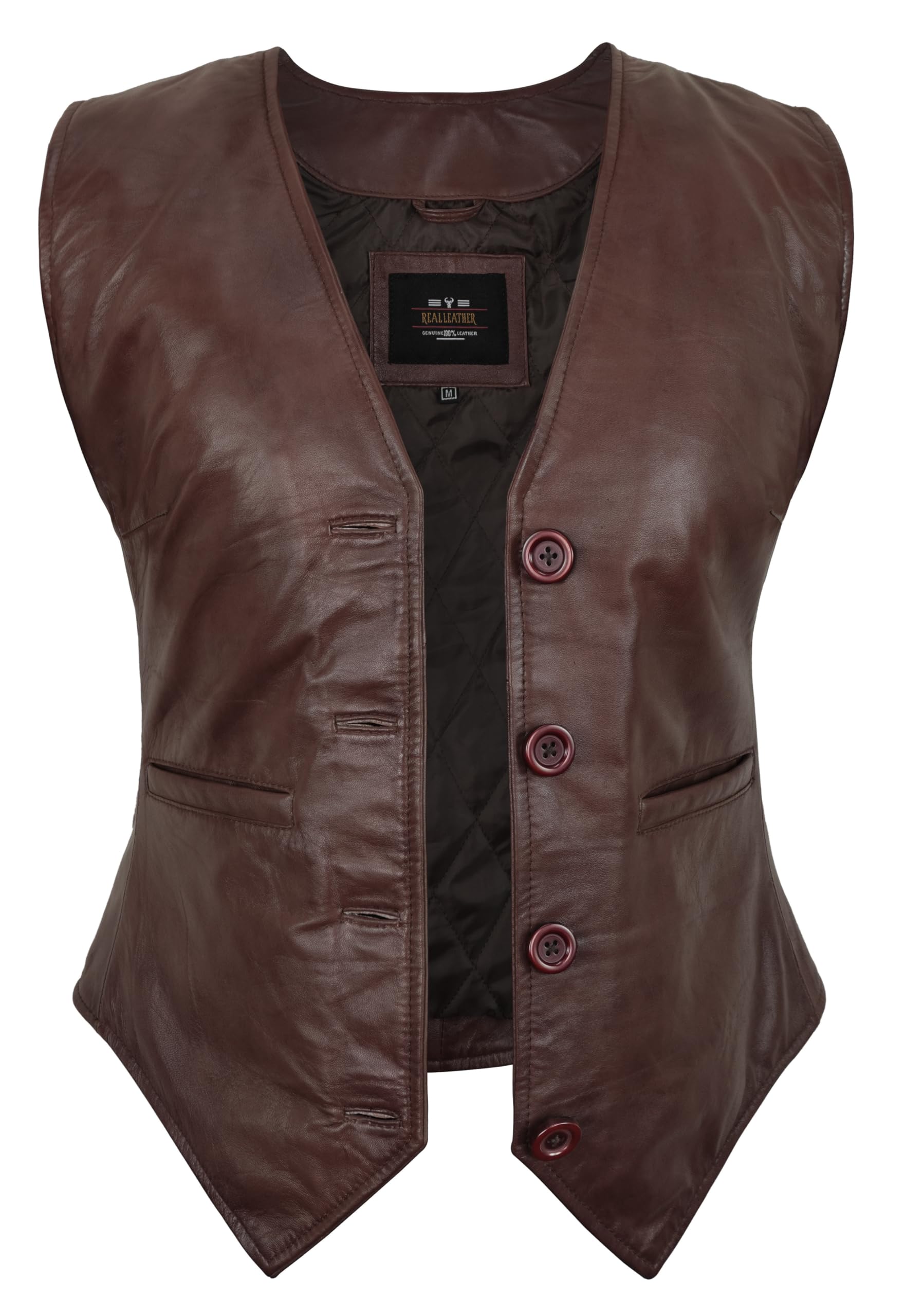 STOREJEES Real Leather Biker Vest Women | Brown, Medium Vest