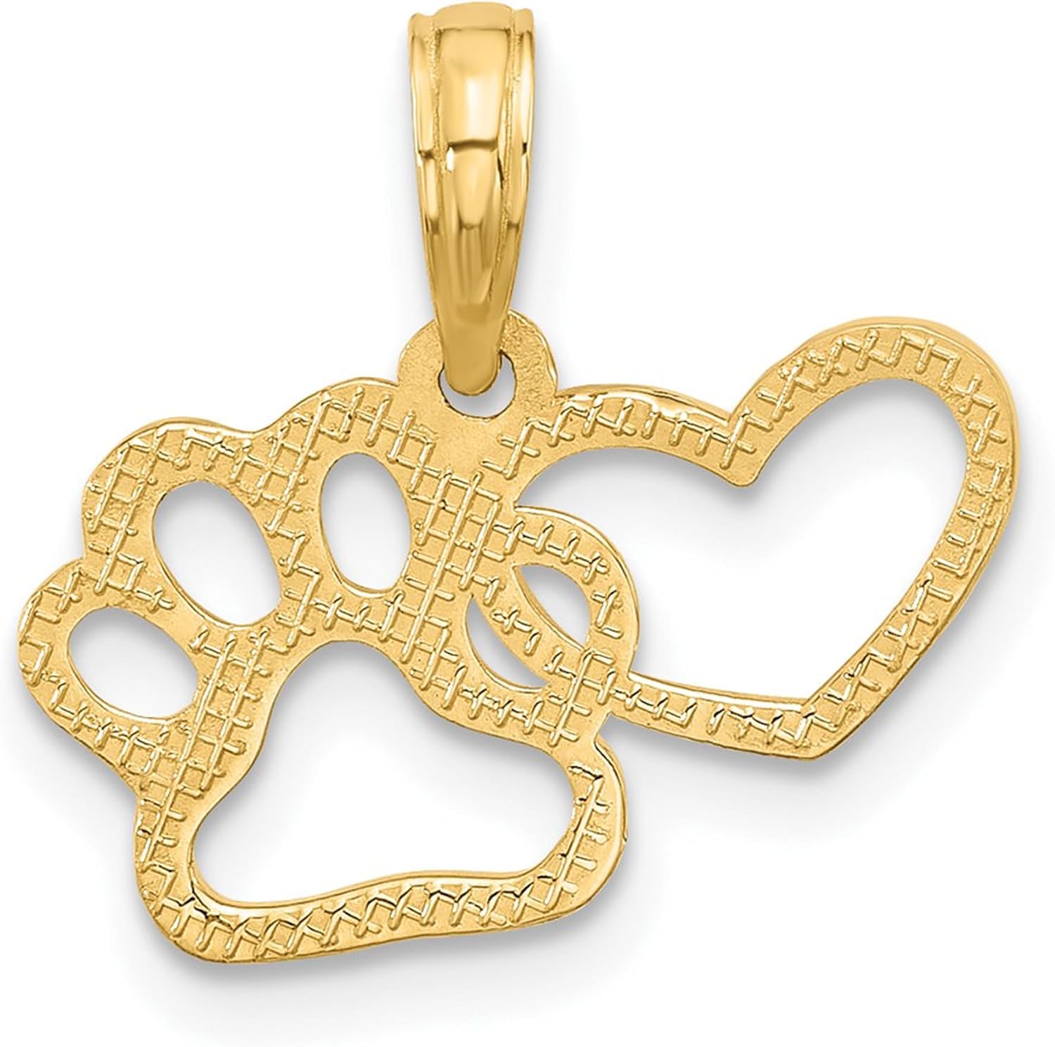 DEWBERRY 14K Yellow Gold Polished Cut-out Heart and Paw Print Pendant (Weight : 1.07gm, Length : 16mm, Width : 17.8mm)