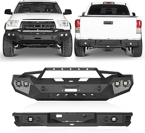Hooke Road Tundra - Kit de parachoques delantero + parachoques trasero para camioneta Toyota Tundra 2007 2008 2009 2010 2011 2012 2013 (acero negro
