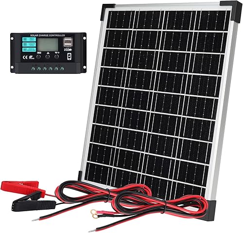 Kit de paneles solares monocristalinos de batería solar de 12 V 10 A, controlador de carga con cable de extensión y clips, terminal de junta tórica