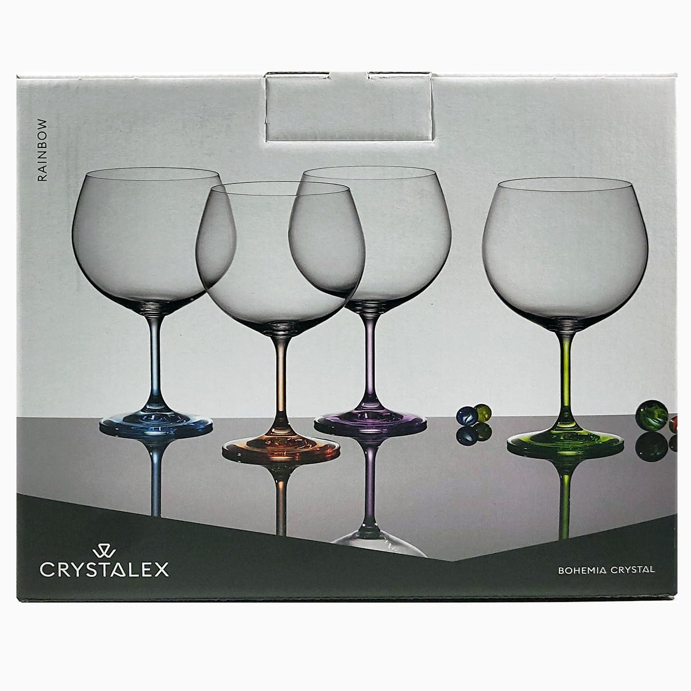 Set 4 große Gläser (4x820ml) mit farbigen Stielen aus der Serie „Rainbow" für Gin-Tonic, Cocktails oder Rotwein, Kristallglas