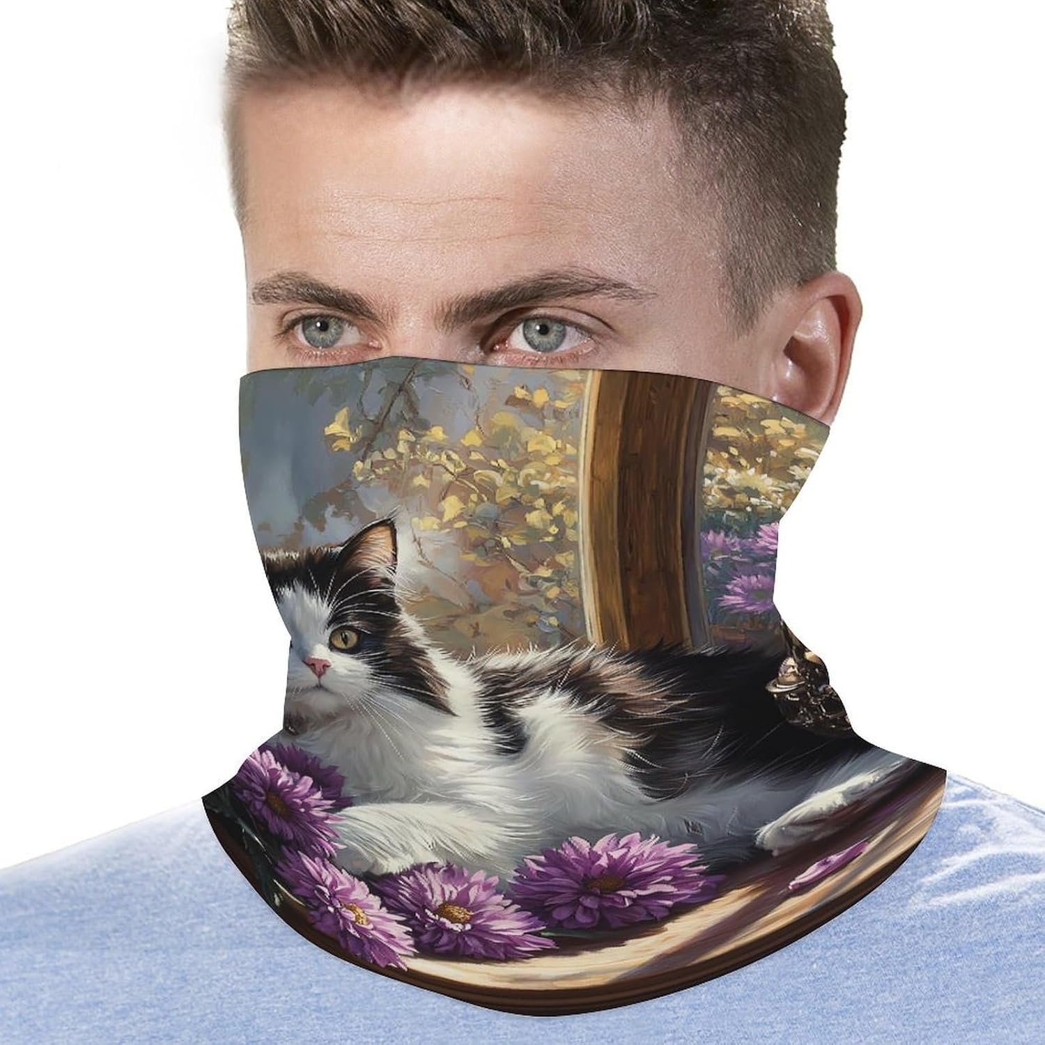 Cute Cat Flowers Face Cover Neck Gaiters for Men Women Sun Protection Mask Scarf Hiking Bandana