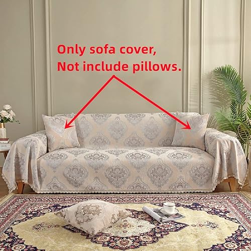 Miniatura 2 de Amidoudou Funda de sofá europea de felpilla jacquard de lujo para sofá biplaza, sofá modular en forma de L (gris camello, grande, 71 x 102)