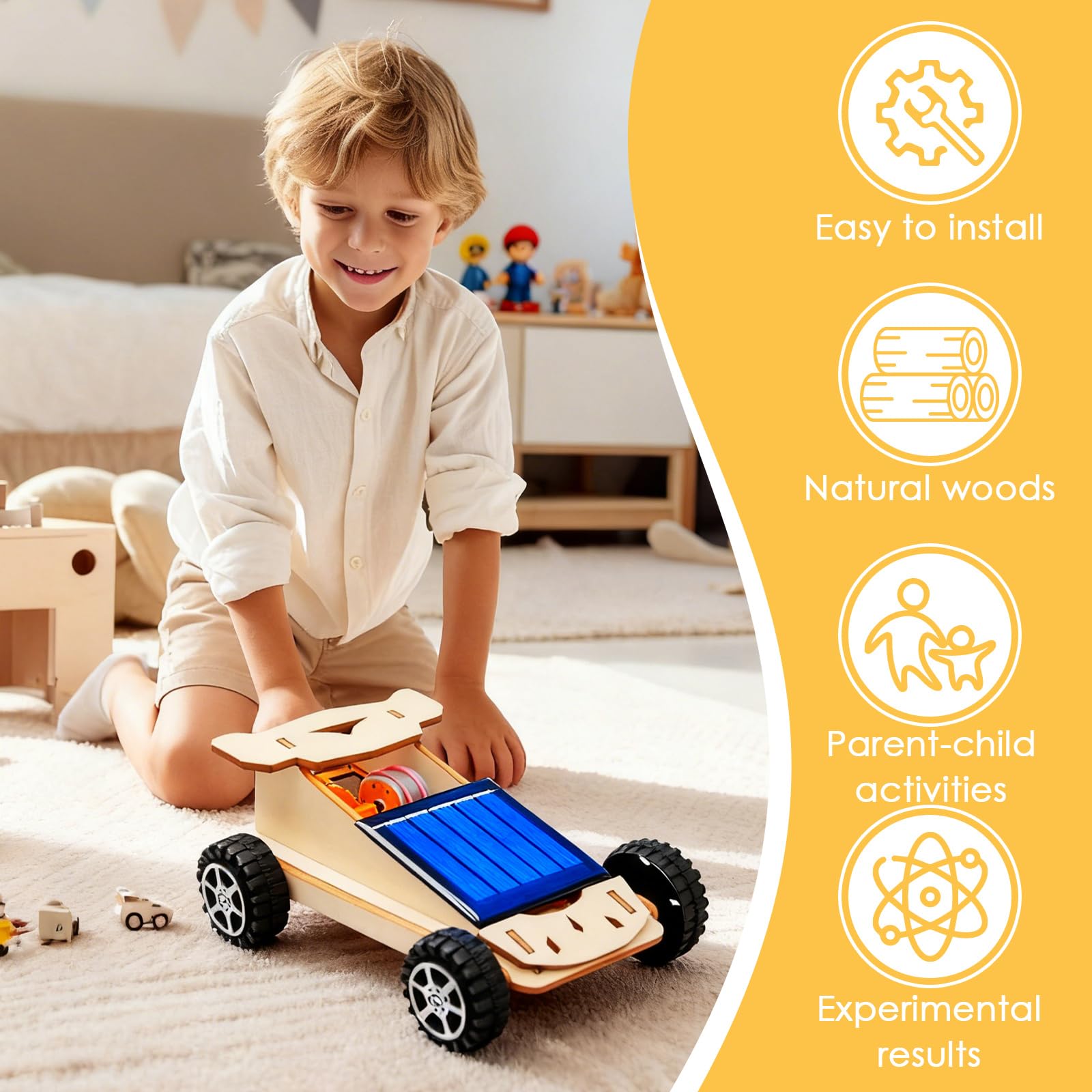 Kit De Construcción Solar para 7-14 Años, Coche Solar para Niños con Madera,Vehículo de Madera para Montar, Juguete Educativo,Regalo Creativo para Navidad, Cumpleaños Y Pascua