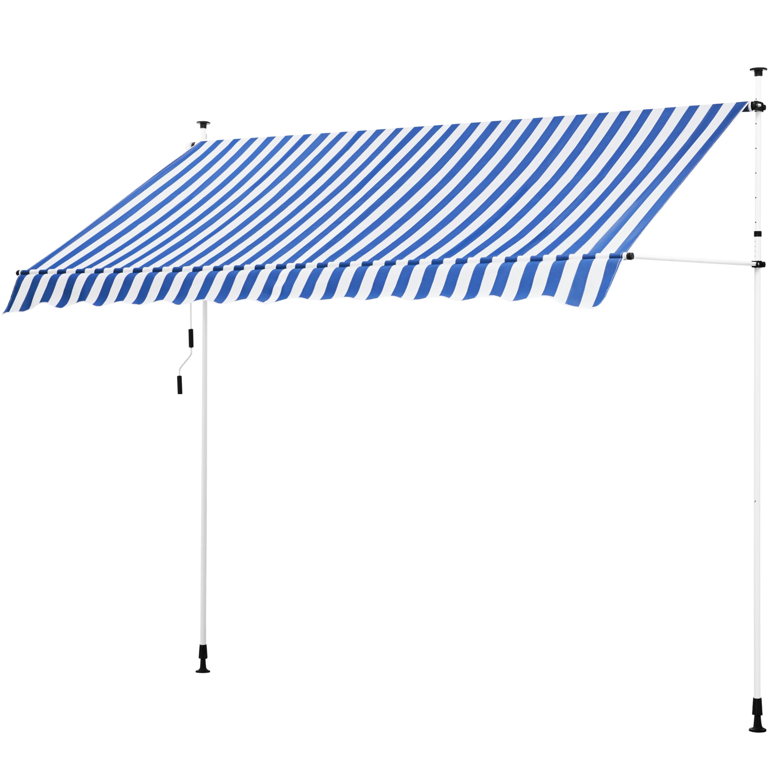 Yaheetech Toldo para balcón Exterior, Porche con Brazos Extensibles con manivela Ajustable, Lona Enrollable retráctil, Resistente a los Rayos UV, Marco telescópico, 300 x 120 cm, Azul y Blanco