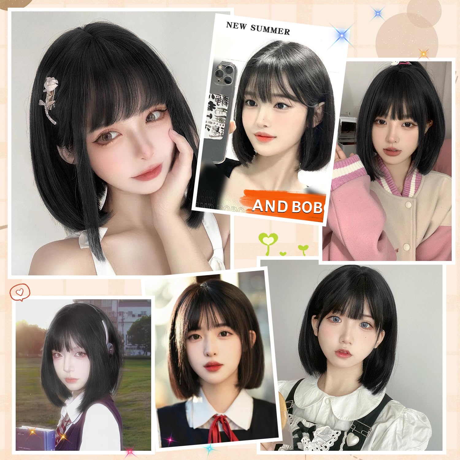 Amazon.co.jp: Vigorousウィッグ ボブ 黒髪 ショート フルウィッグ