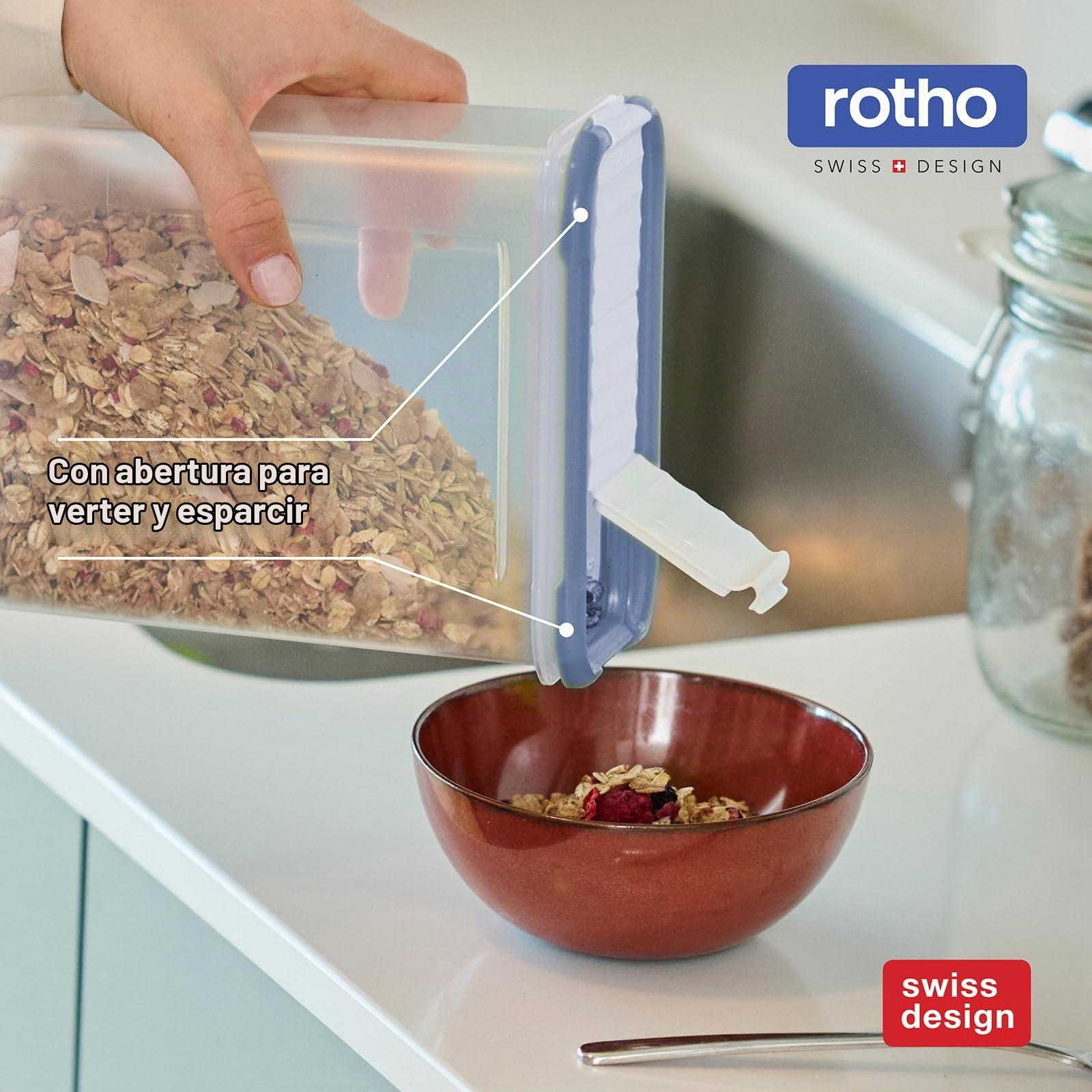 Rotho DOMINO - Juego de 24 tarros con tapa abatible hermética, color azul