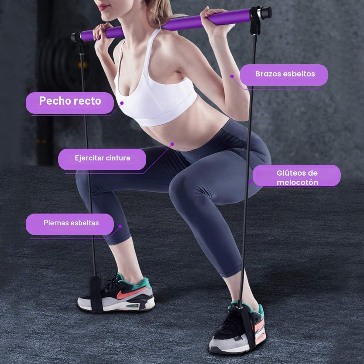 Kit de Barra de Pilates portátil con Banda de Resistencia, Bodybuilding Yoga Pilates Stick con Foot Loop, Core Strength Fitness Gym para Terapia Física, Estiramiento, Esculpido, Torsión