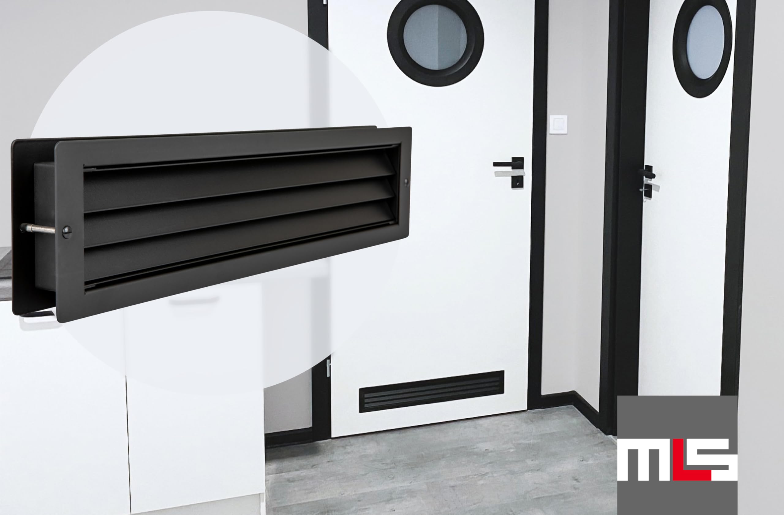 MLS Rejilla de Ventilación de Puertas, Acero Inox., 625 x mm, Negro | Para Hojas de Puerta de 37-55 mm de Grosor, Rejilla Rectangular L 1000 con Material de Fijación