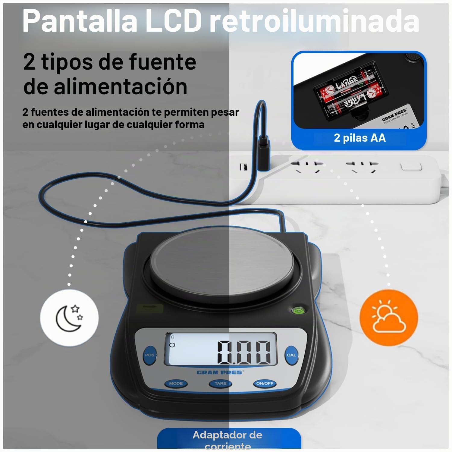 GRAM PRES Báscula digital de laboratorio de 600 g x 0,01 g, precisión electrónica, báscula científica, para joyas, polvos, monedas, etc.