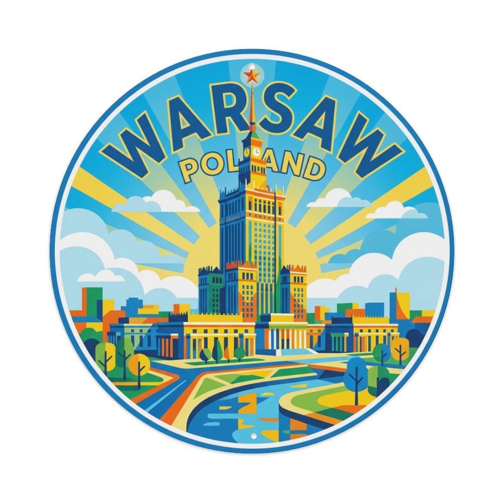 Metal Tin Sign Vintage Travel Poland Warsaw