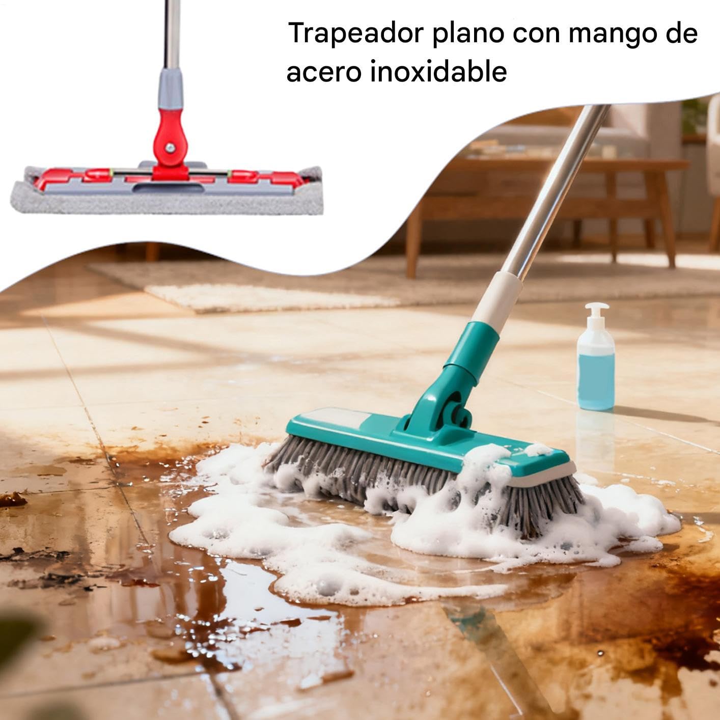 Mopa de Microfibra Fregador Rápido con 7 Almohadillas | Mopas Giratorias 360 Grados Para Polvo Para Suelos Laminados Baldosas Hogar Baño Cocina Mantenimiento Diario