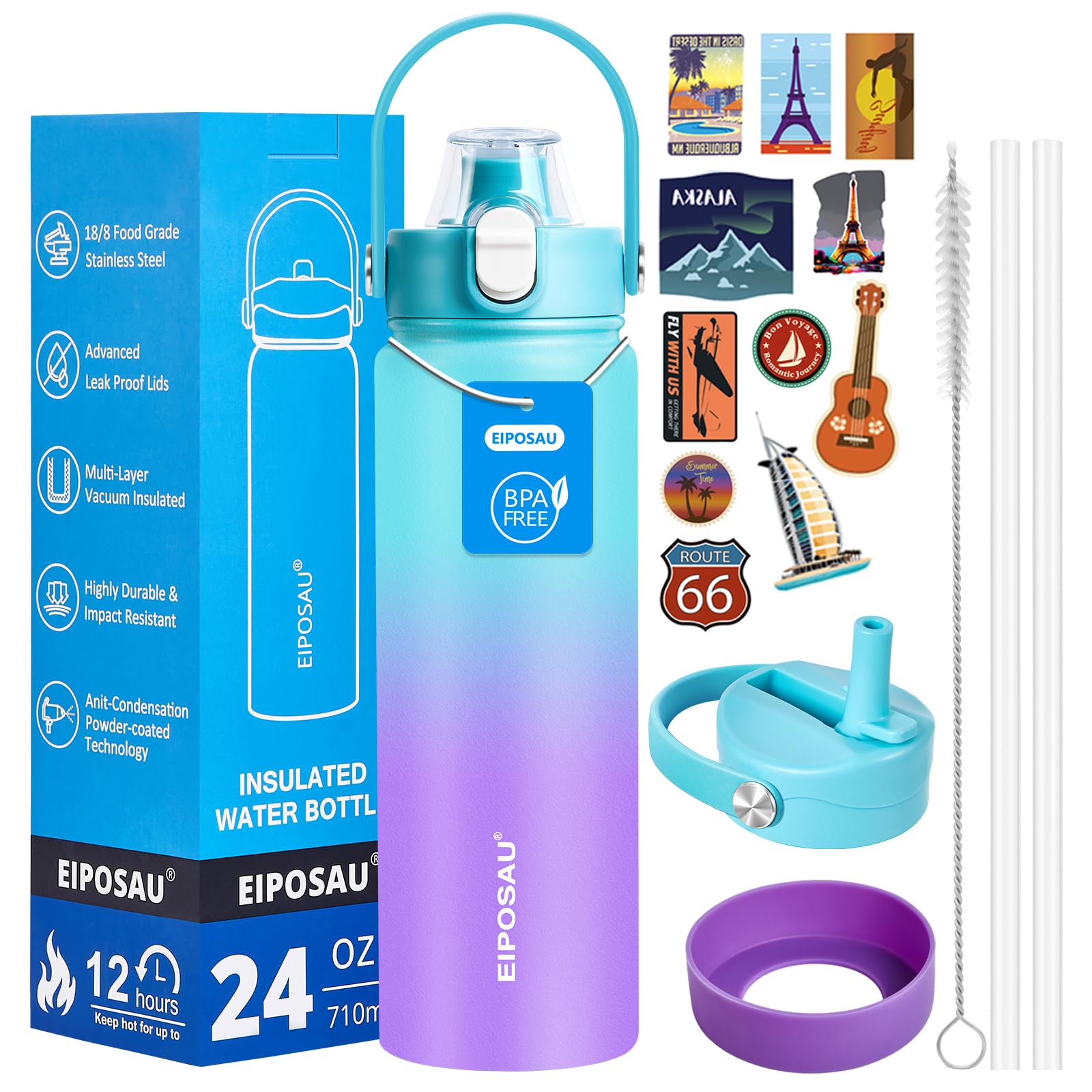 EIPOSAU 24 oz Insulated Water Bottle