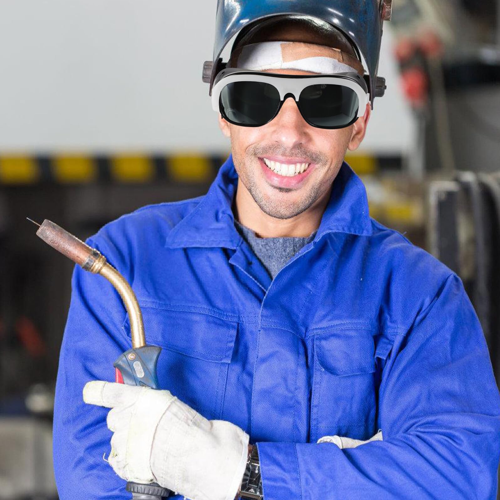 10 Gafas de Seguridad para Soldar Lentes de Alta Definición, Ajuste Cómodo Almohadillas Nasales y Ganchos para Oreja, Resistentes y Compatibles de Soldadura para Profesionales