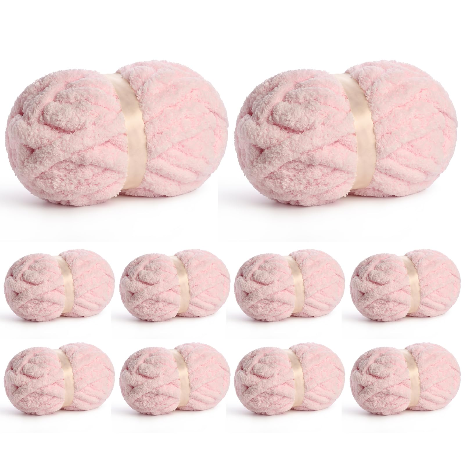 10 Pack of Jumbo Chunky Yarn for Hand Knitting,10# Super Bulky-Fluffy Chenille Yarn, 220 yds/70.5 oz Soft Thick Yarn for Crocheting Chunky Knit Throw Blankets.(Pink)