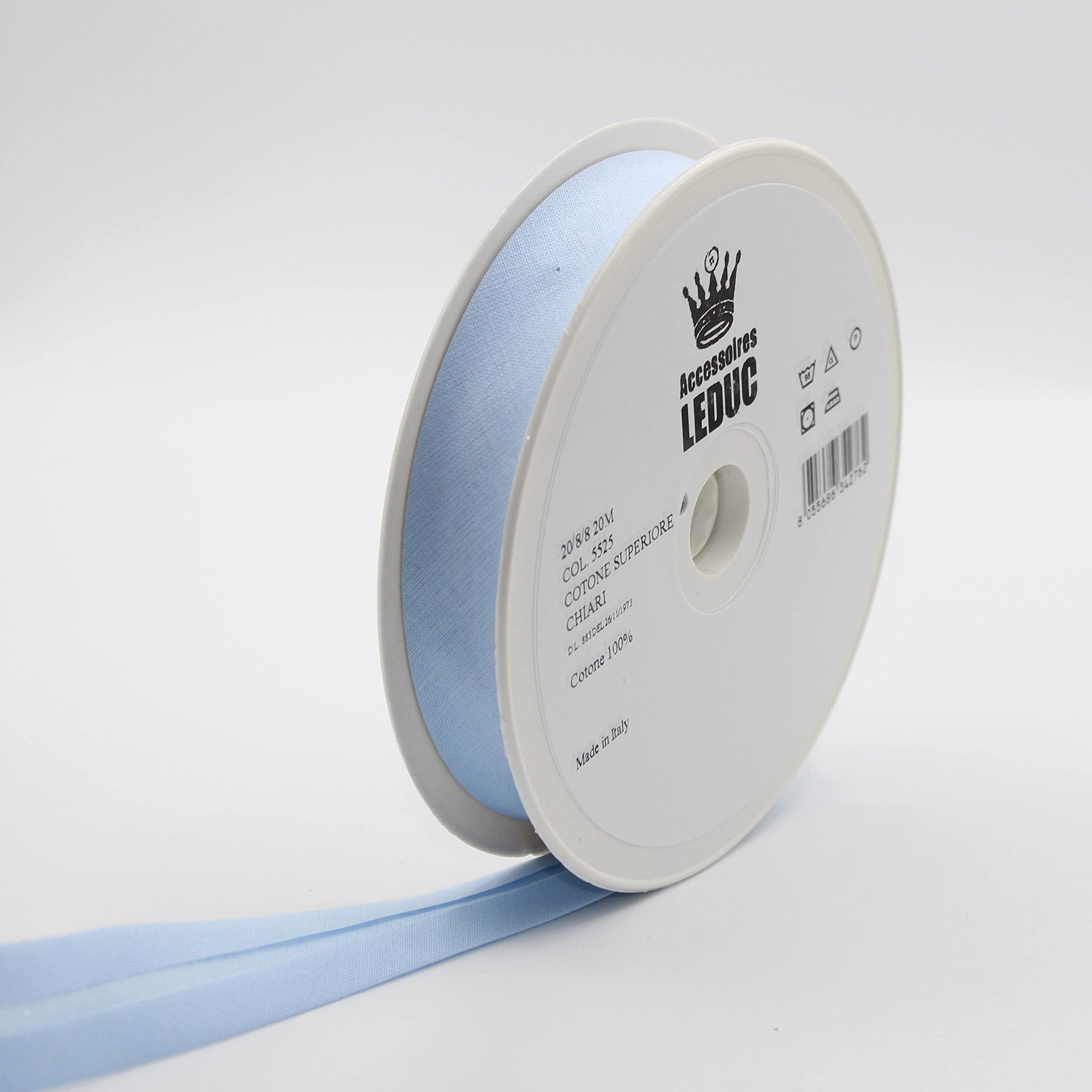 Leduc 20m 30 Colours Cotton Bias Binding Double Stitching 8 + 20 + 8mm Italian Quality SkyBlue 5525