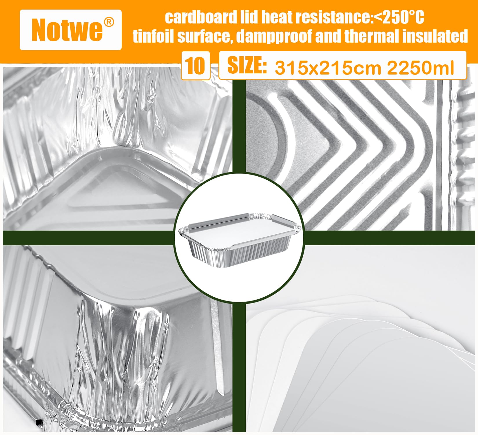 30 Ciotole in Alluminio, per Barbecue, in Alluminio, 1750 ml/700 ml/410 ml/260 ml, Ciotole in Alluminio con Coperchio, Ciotole per Barbecue in Alluminio, riutilizzabili (Argento-L)