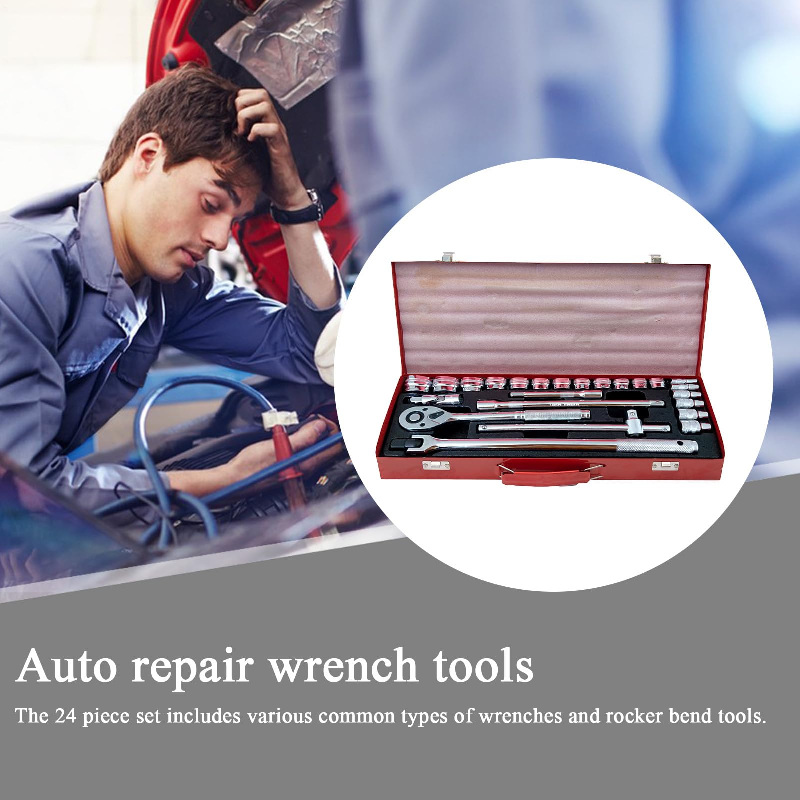 Zestaw Narzędzi Dla Samochodu 24 Częściowy Zestaw Narzędzi Auto | Klucz Przenośny Sprzęt Do Naprawy Opon Dla Motocykla Ciężarówki Roweru Łodzi Kampera Budowy I Pobocza