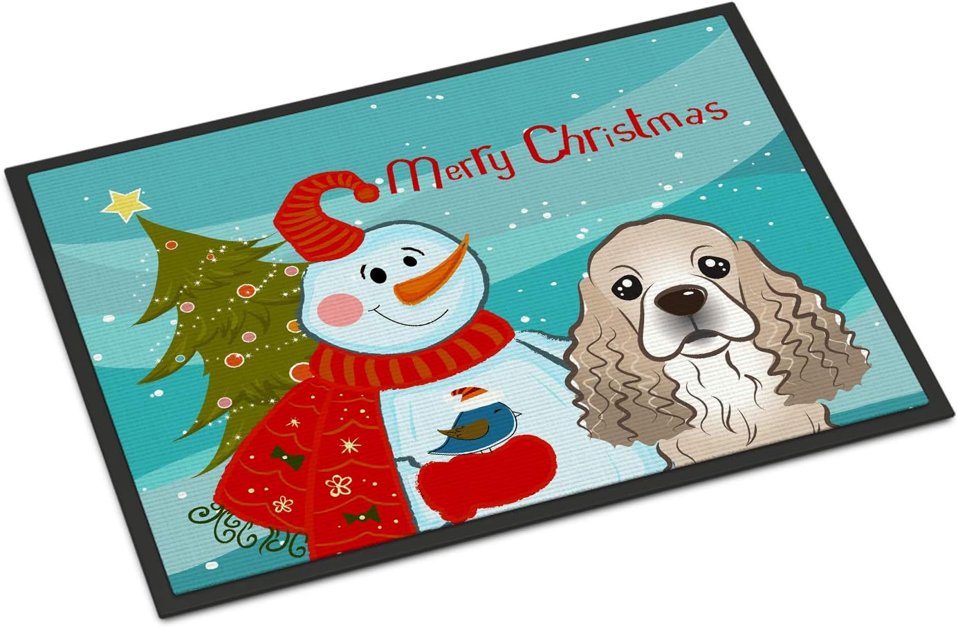 Caroline's Treasures BB1836MAT Snowman with Cocker Spaniel Doormat 18x27 Front Door Mat Indoor Outdoor Rugs for Entryway, Non Slip Washable Low Pile, 18H X 27W