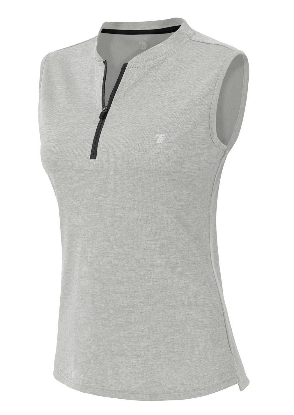 YSENTO Womens Sleeveless Golf Polo Shirts Zip UP Tennis Sports Athletic Tank Tops UPF 50+(Sliver Grey,XXL)