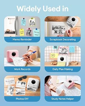 Mini Sticker Printer Notebook Buddy Portable Printer Small Thermal Printer Label Maker Photo Printer DIY Student Gift for iPhone Android Inkless Pocket Printer Colorful Paper with 5 Pens White