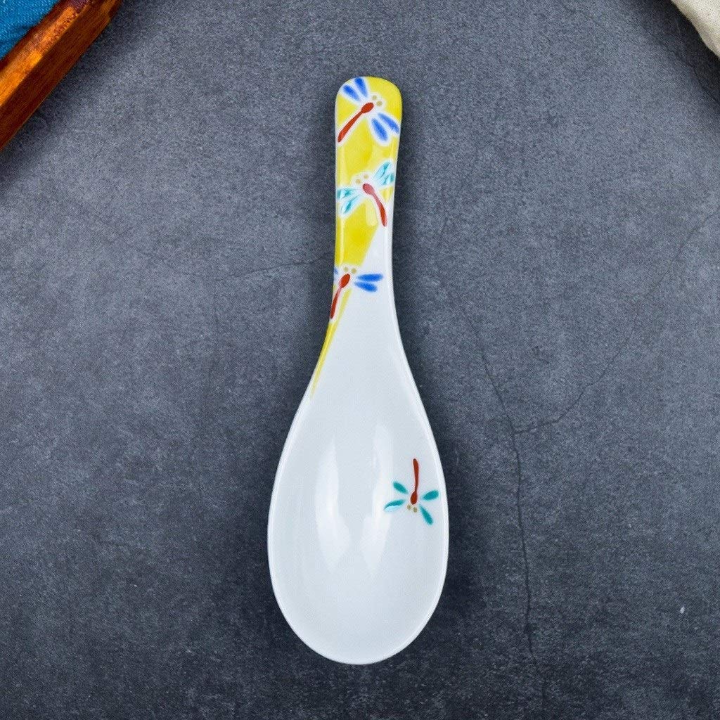 Cuillère Asiatique en céramique, Petite cuillère, cuillère Japonaise Domestique Faite à la Main pour Soupe, Bouillie, Dessert, Lot de 2 cuillères à Soupe(E)