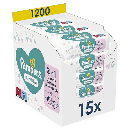 Pampers Sensitive, 1200 Lingettes pour Bébé (15x80), Sans Alcool ni