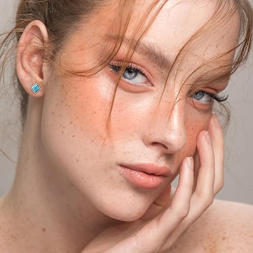 Miniatura 22 de Tibetan Turquoise Earrings 925 Sterling Silver Post Stud Boho Gemstone Hypoallergenic Handmade Earrings for Women Trendy Fashion