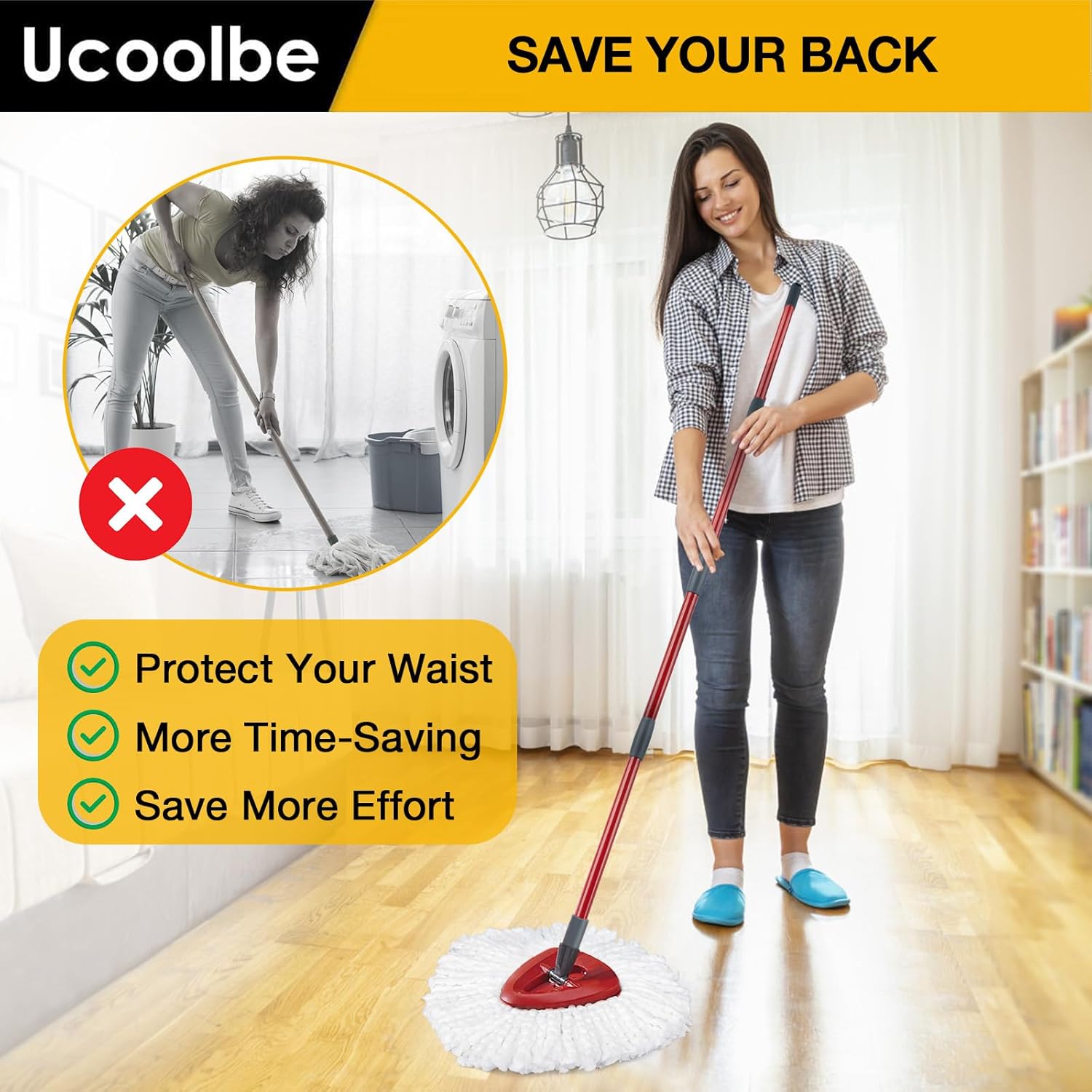 Spin Mop Replacement Handle Compatible with O-Cedar Spin Mop & Bucket System, 4-Section 30" to 58" Mops Handle Replacement Stick for Floor Cleaning, Mops Head & Base Not Include