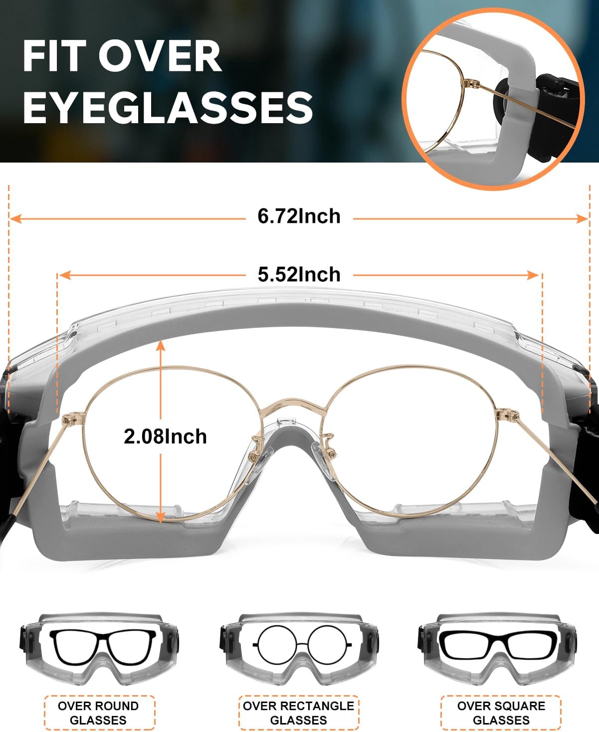 Anti Fog Safety Goggles Over Glasses - ANSI Z87.1 Certified Eye Protection for Chemistry Lab Work - 2 Pack