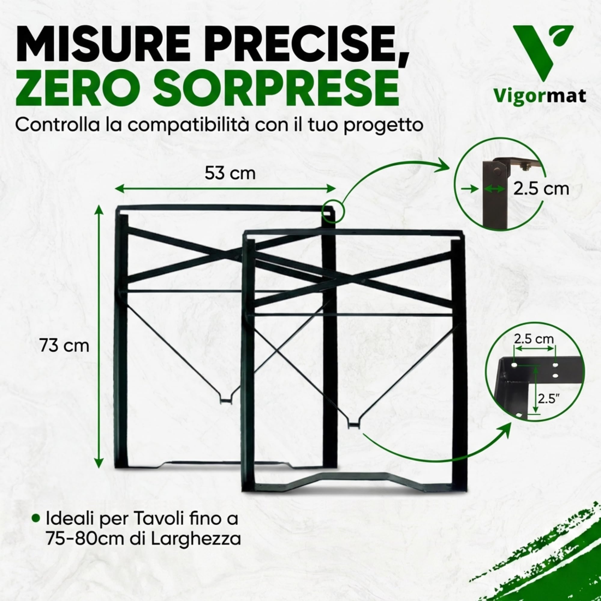 Set Gambe Pieghevoli per Tavolo in Metallo 73x53 cm, Struttura in Ferro con Kit Fissaggio Incluso - Gambe per Tavolo Birreria da Esterno per Giardino, Terrazza, Sagra (2 Gambe + Kit - Nero)