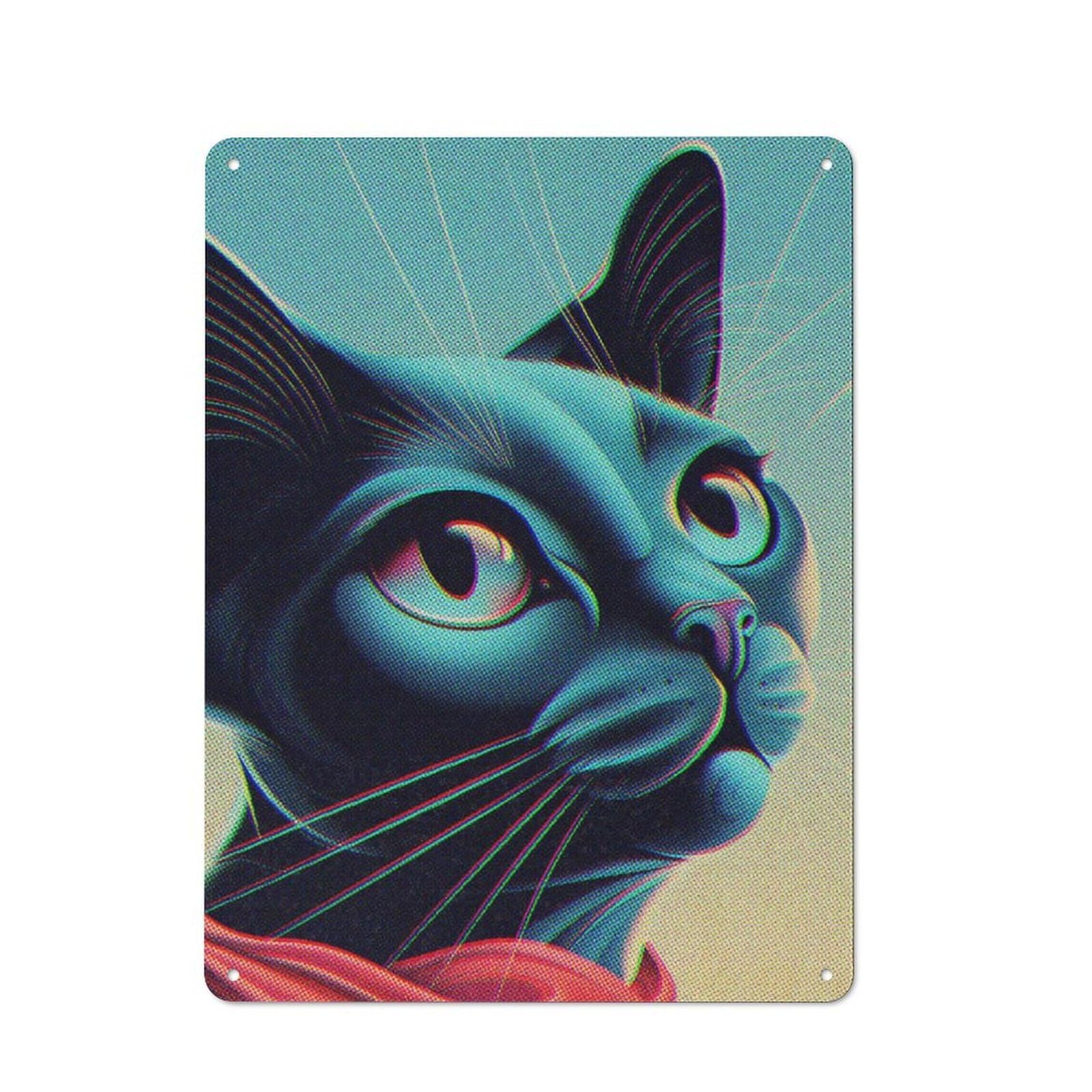 Junmoney Blue Cat Fantasy Retro Tin Sign 40X30cm For Workshop Wall, For Collectors Of Retro Metal Wall Decor