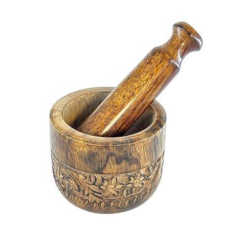 Miniatura 3 de EARTHLY HOME Molinillo de especias de mortero y mortero hecho a mano de madera Okhli para hierbas, perfecto para molinillo de hierbas, ajo,