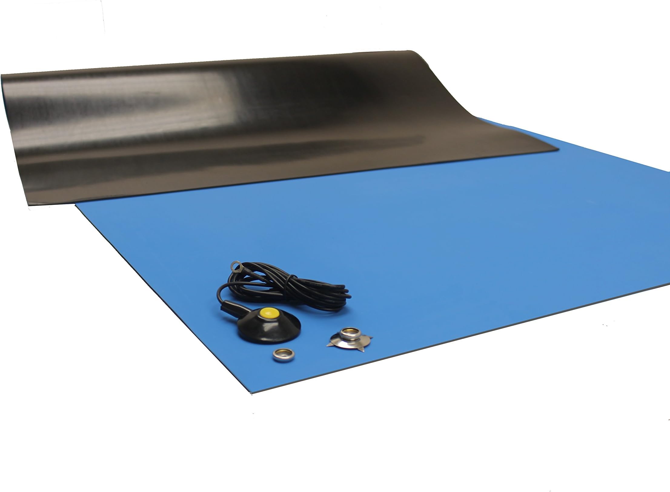 Rubber ESD Anti-Static HIGH Temperature Soldering MAT-36" X 96" (3' x 8') - 0.08" Thick- with Ground Cable-Blue