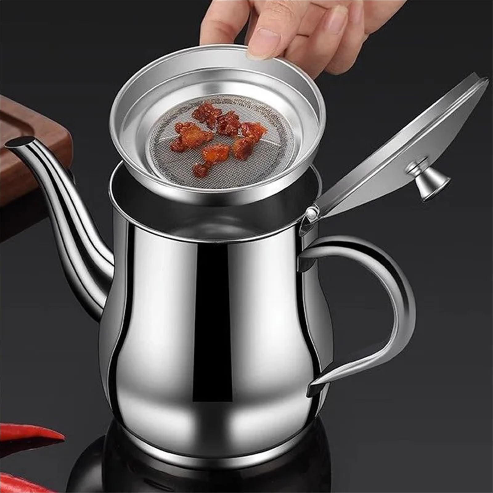 Bouteille à huile en acier inoxydable Pot à huile domestique en acier inoxydable 316, avec filtre, bouteille d'assaisonnement anti-fuite, 1 pièce