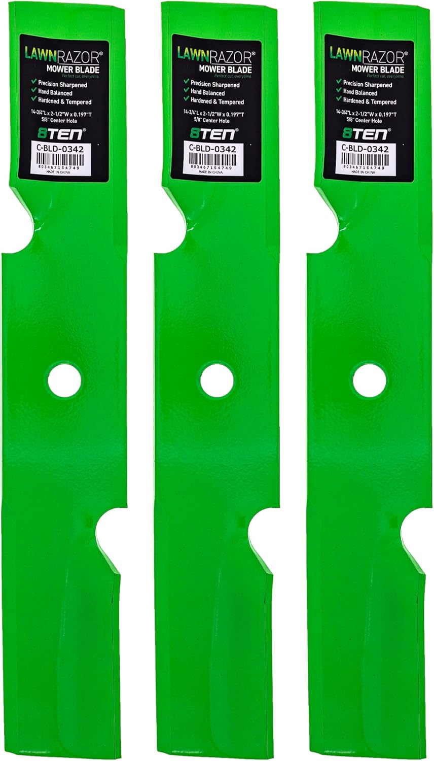 8TEN LawnRAZOR Blade for Scag Z-Cat SMZC-42A SZC42A-19KA 483014 42 Inch Deck (Notched High Lift) 3 Pack