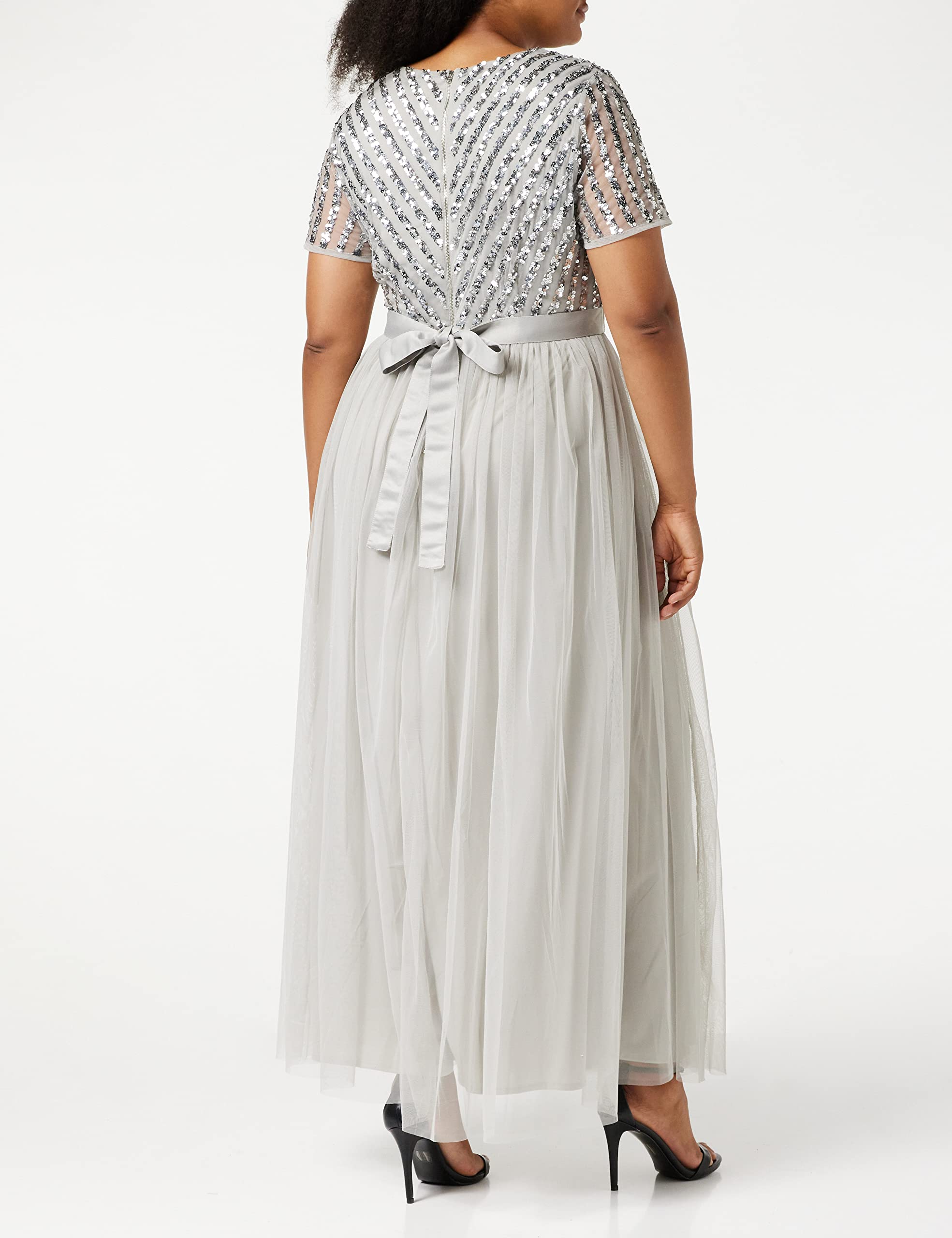 Maya Deluxe Damen Maxikleid Brautjungfer V-Ausschnitt Ballkleid Kurze Ärmel Lang Elegant Empire Taille Hochzeit Kleid