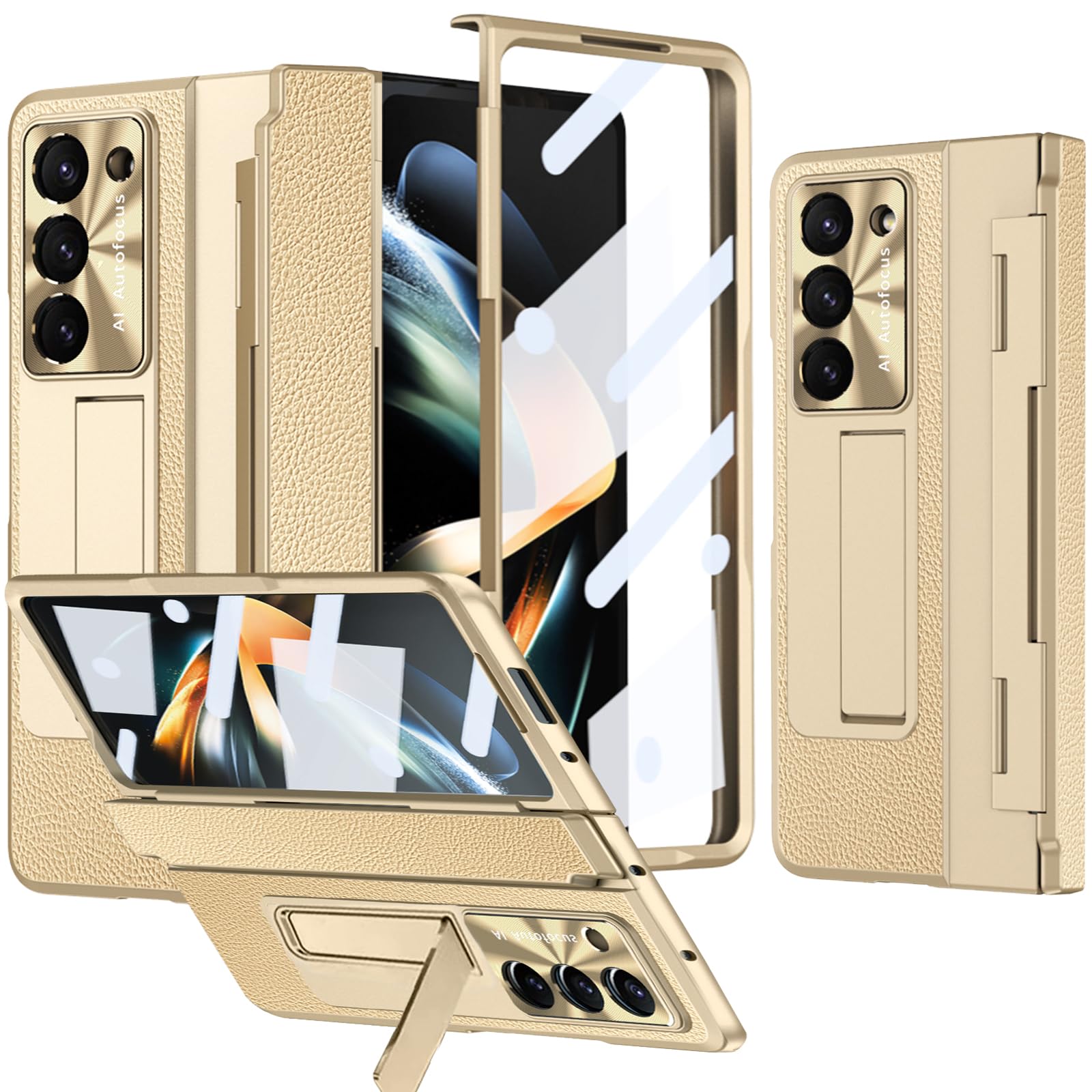 Coque Z Fold 5 avec protection charnière dorée NINKI en cuir PC - 8