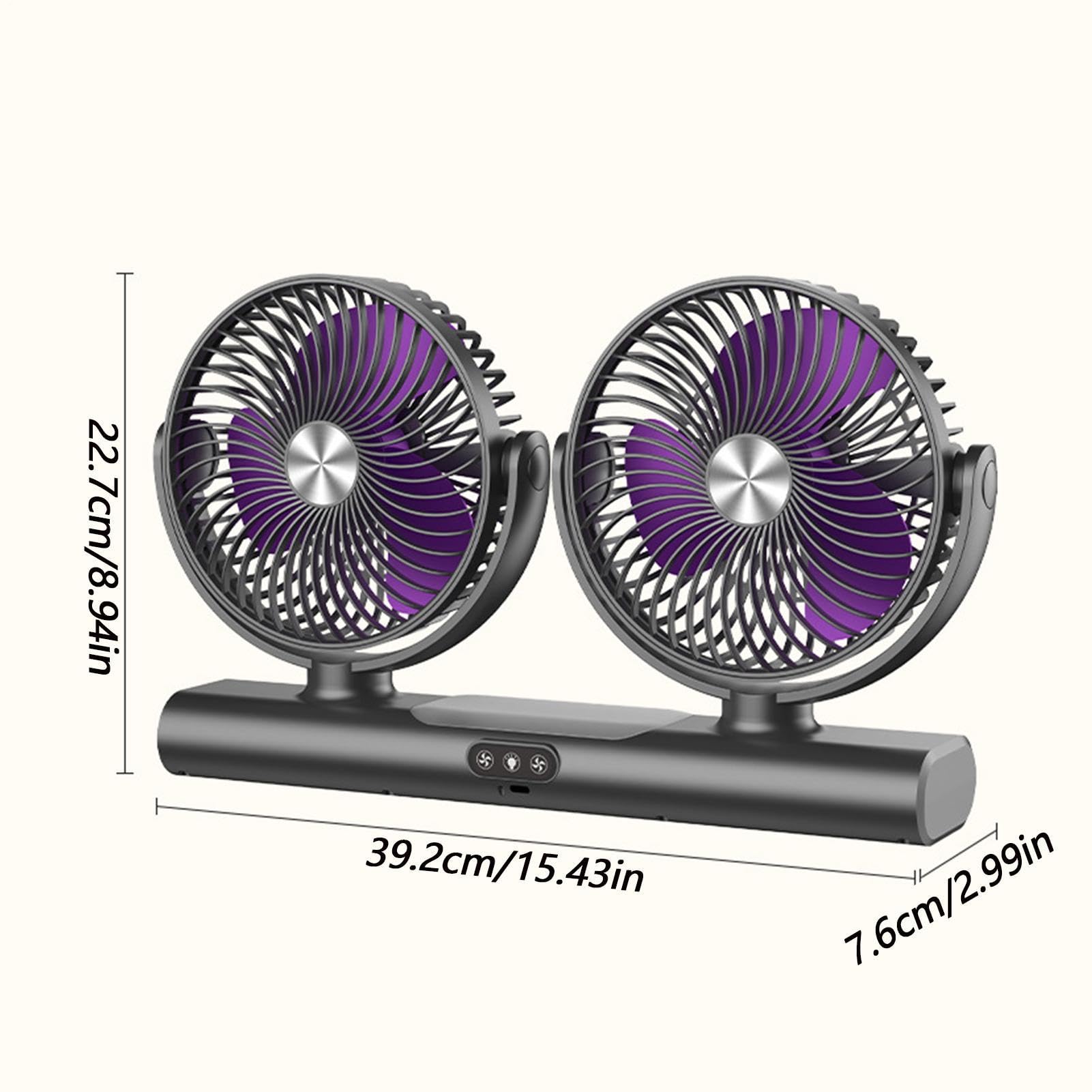 Ventilatore Di Raffreddamento Per Automobili - Doppia Testa USB Ricaricabile A 3 Velocità,Ventola per Cruscotto di Camion,per Veicoli di Vari Tipi inclusi Rimorchi Autovetture Berlina Pick-up ATV SUV