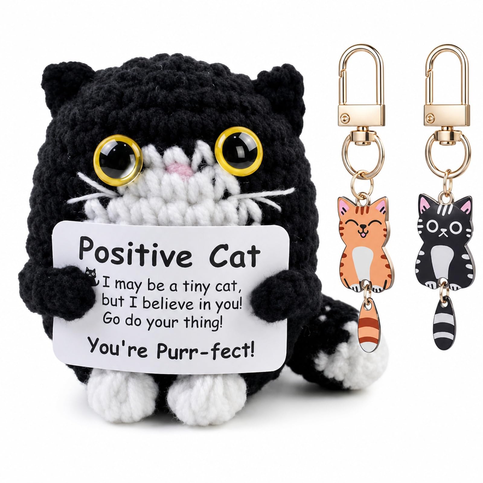 Poivgew 2PCS Positive Crochet Cat Set, Black Cat Gifts