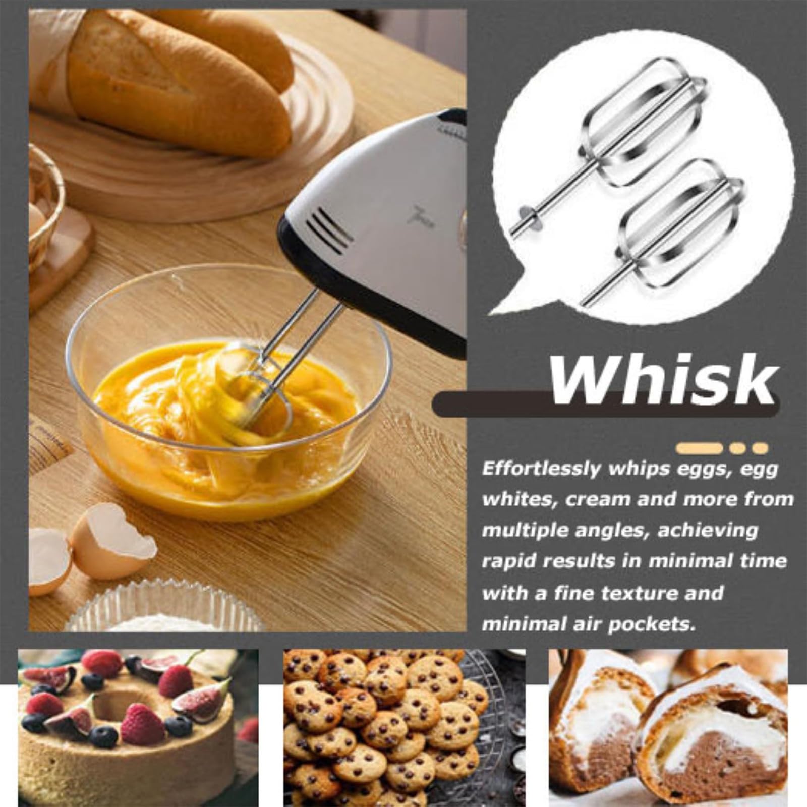 7-szyble stojakowy mikser 2L Stainless Steel Bowl, ręczny blender elektryczny 100W z hakiem na ciasto i trzepaczką, wszechstronny narzędzie kuchenne do pieczenia ciasta