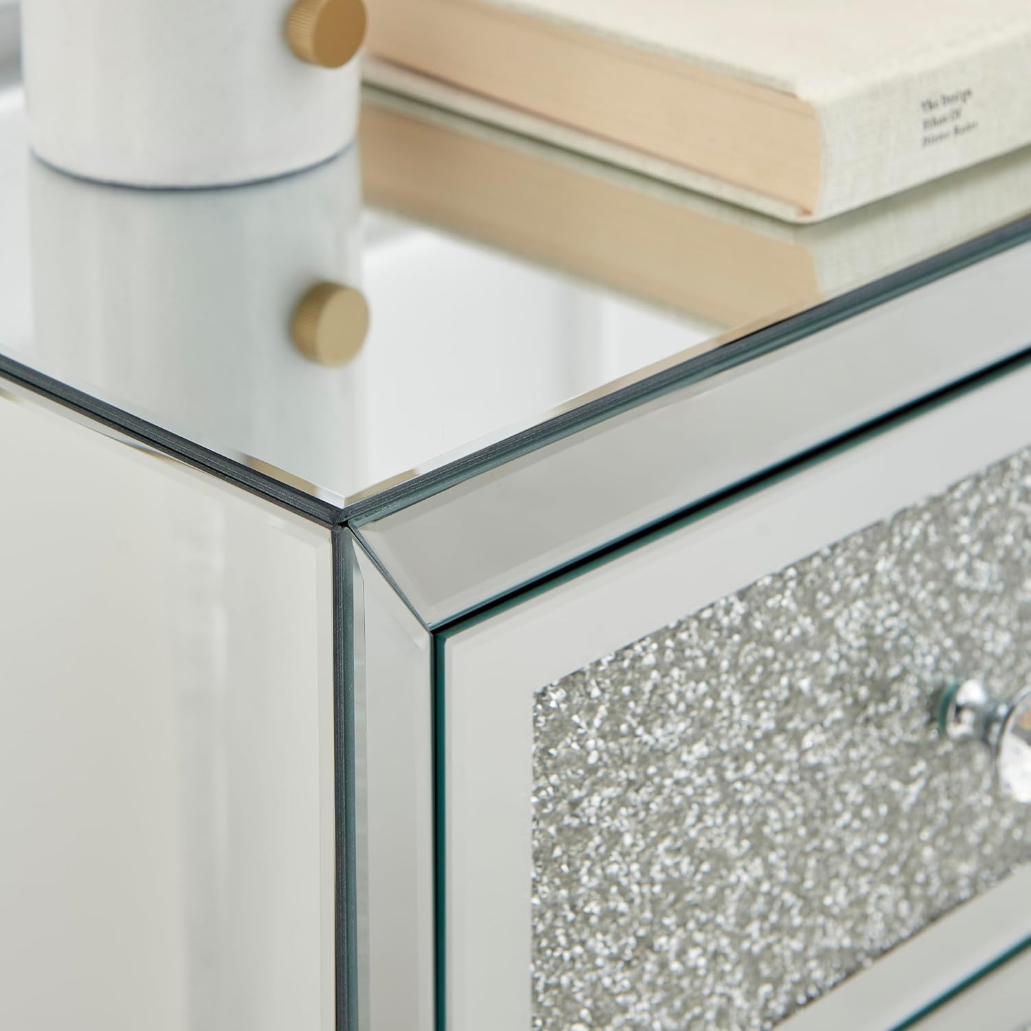 Furniturebox UK Stella Crushed Diamon Mirrored Crystal Bedside Table Bedside Cabinet Modern Stylish 3 Drawer Bedroom Storage Bedroom Furniture