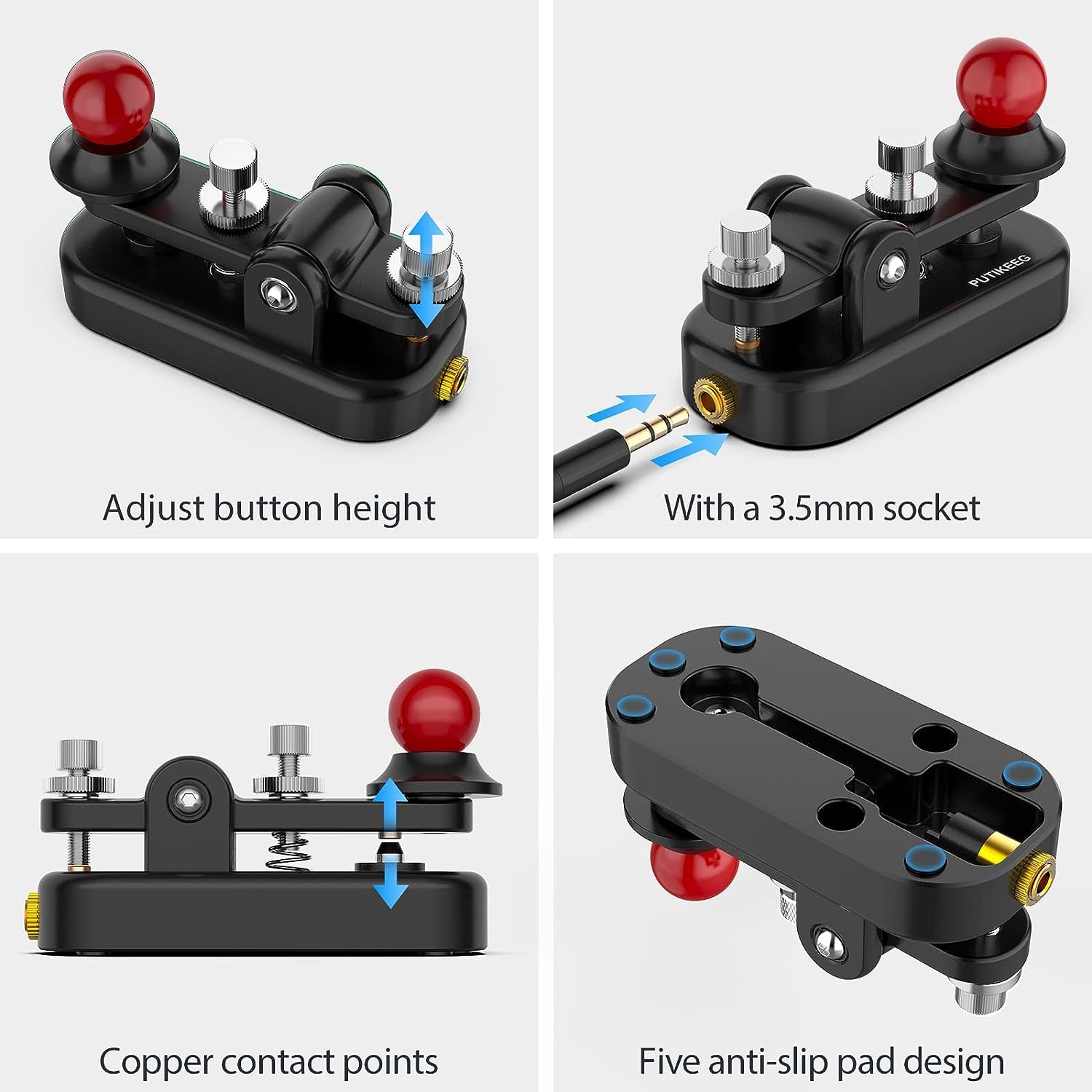 Putikeeg CW Morse - Botón Telégrafo para Radio Aficionado con Código Morse, Teclado Telegrama Transmisor de Teclas Rectas (Negro)