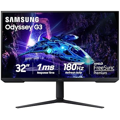 Samsung 24-Inch Odyssey G3 (G30D) Series FHD Gaming Monitor, 1ms, 180Hz, AMD FreeSync, Adjustable Stand, Black Equalizer, Virtual Aim Point, Eye Saver Mode, Flicker-Free, LS24DG302ENXZA