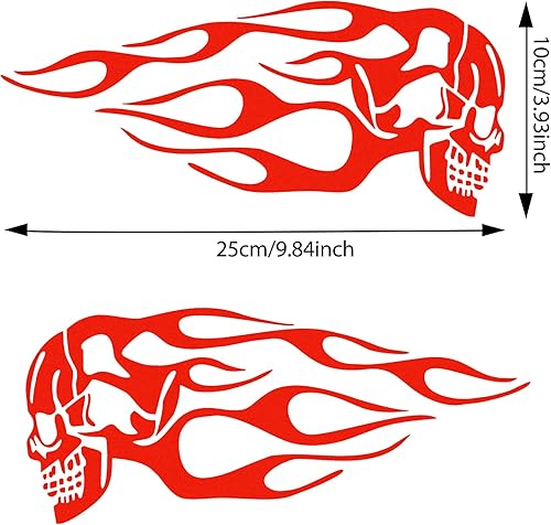 Miniatura 2 de TOMALL 2 calcomanías reflectantes de llama de calavera para automóvil, motocicleta, tanque, de vinilo, carreras, deportes, llama a rayas, para